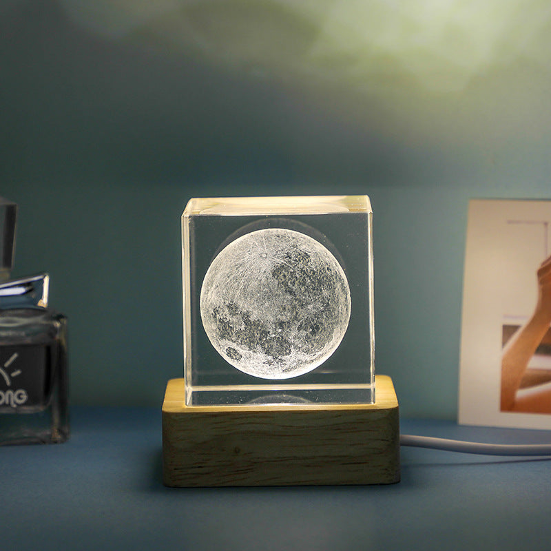 3D Crystal Cube Night Light – Warm Light Glass Lamp with Saturn, Moon, Nebula & More – Small Desktop Night Lamp for Bedroom, Kids, Gifts, and Party Decor (40mm/60mm)