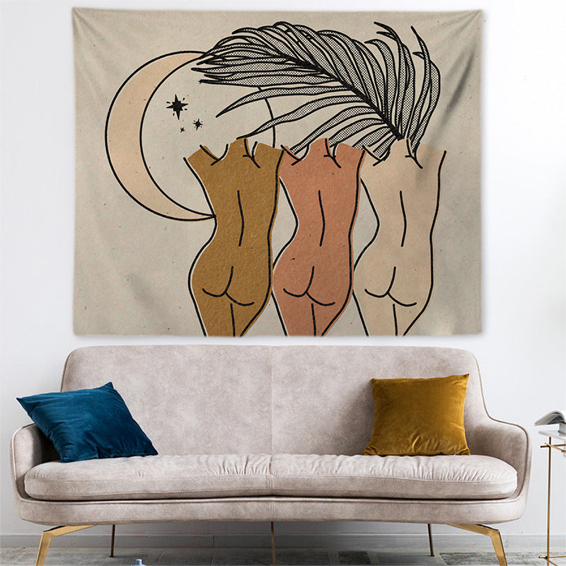 Plush Bedside Tapestry – Cozy Rectangular Wall Hanging with Whimsical Illustrations