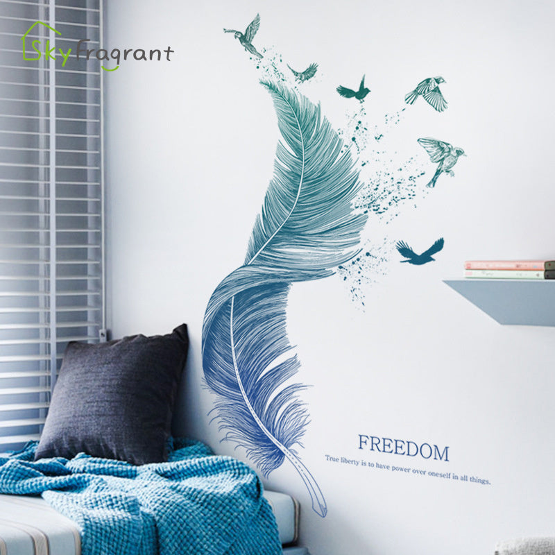 Luxury Feather Bird Wall Sticker – Extra Large Waterproof PVC Wall Decal for Modern Entryway or Bedroom Decoration (123×71cm)