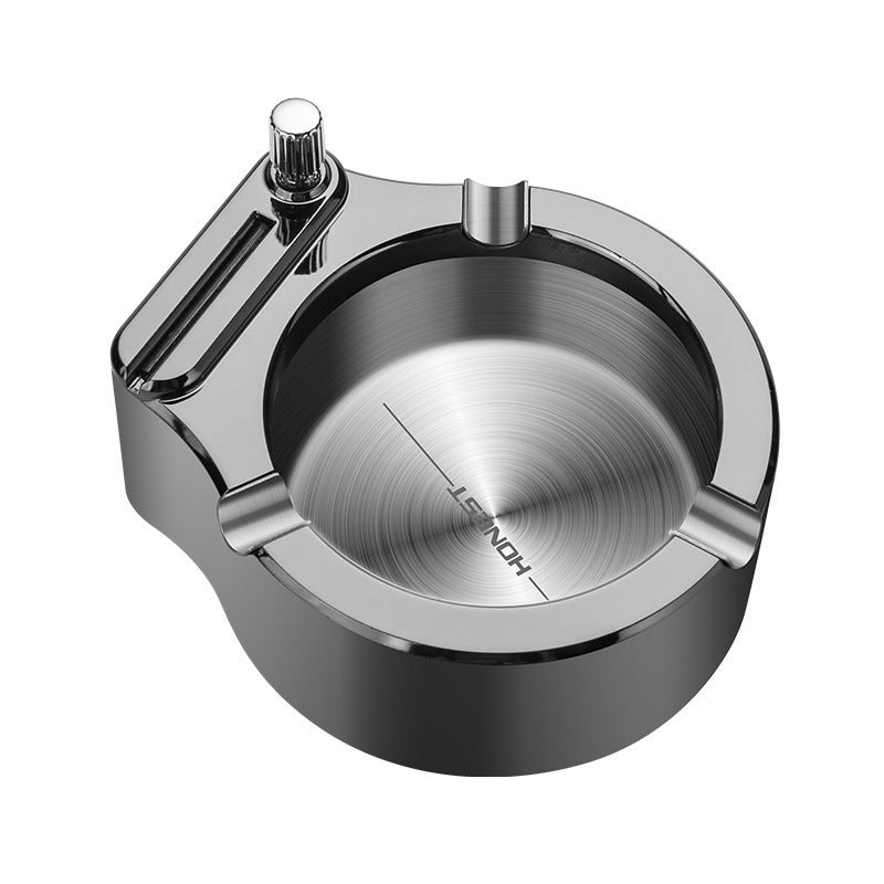 Multifunctional Metal Ashtray with Permanent Match Lighter – Large Windproof Cigar Ash Tray with 3 Slots & Refillable Flint Fire Starter – Cool Ashtrays for Indoor/Outdoor Use (Blue/Black/Gold)