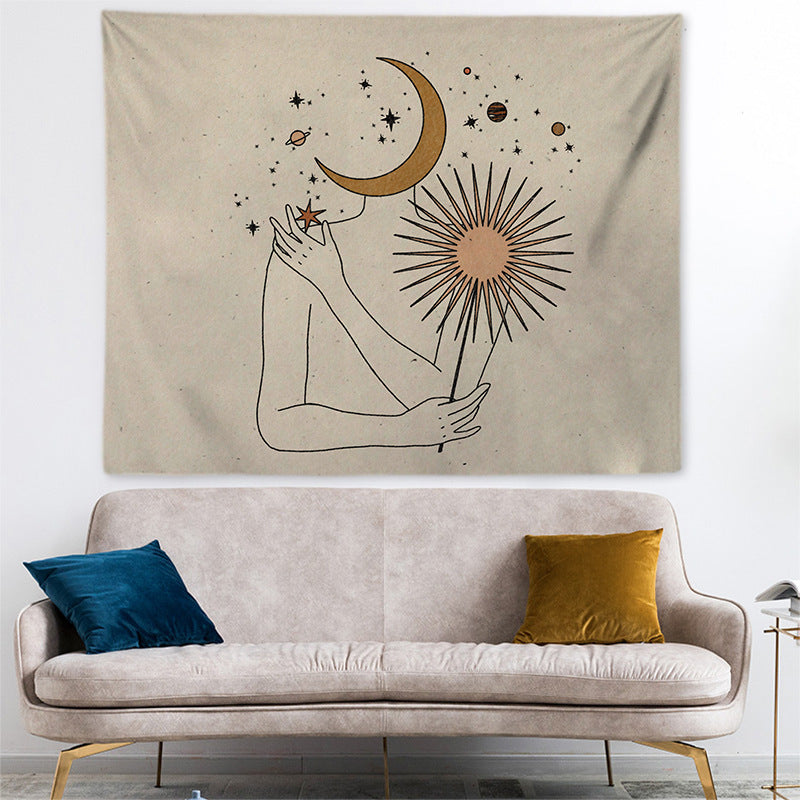 Plush Bedside Tapestry – Cozy Rectangular Wall Hanging with Whimsical Illustrations