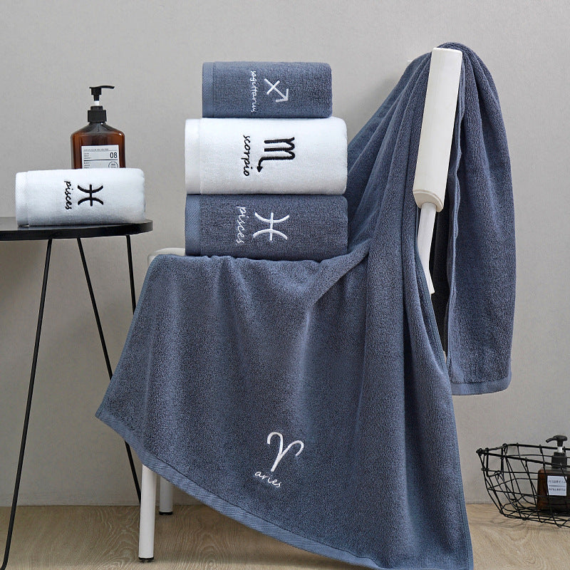 Zodiac Constellation Cotton Towel – Embroidered Astrological Bath/Beach Towel | Pure Cotton | Multiple Signs & Colors