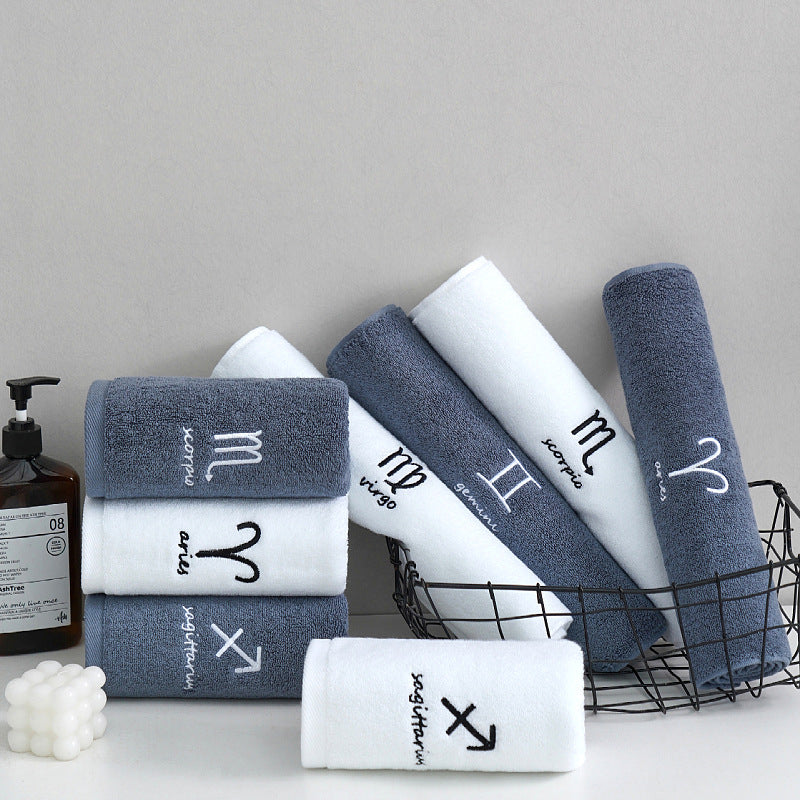 Zodiac Constellation Cotton Towel – Embroidered Astrological Bath/Beach Towel | Pure Cotton | Multiple Signs & Colors