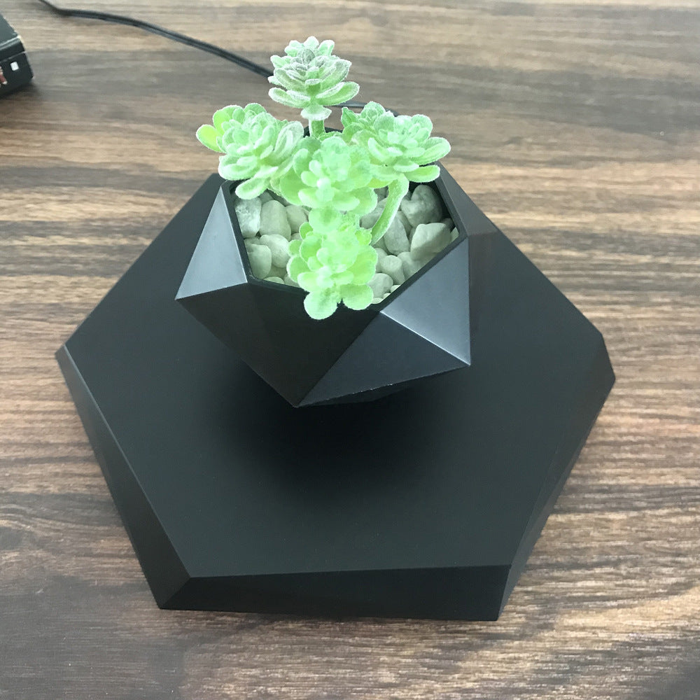 Magnetic Levitating Flower Pot – Floating Bonsai Air Planter with Hexagonal Wood Grain Base for Home & Office Desk Decor – Creative Gift for Plant Lovers