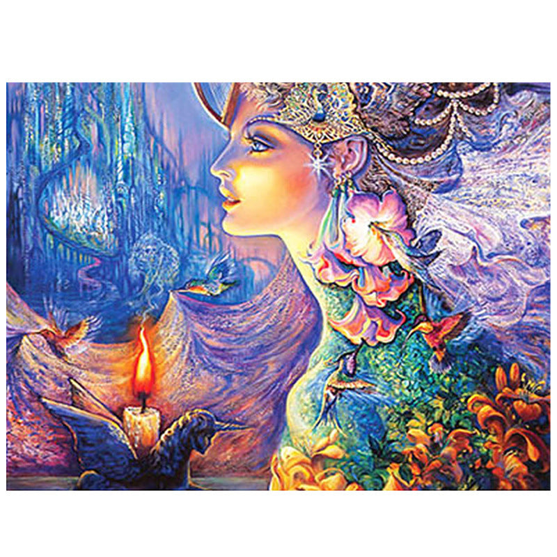 Magical Unicorn & Princess Castle Wall Art – Hummingbird, Flowers, Candle & Tiara Fantasy Illustration on Canvas – Kids Room or Nursery Decoration