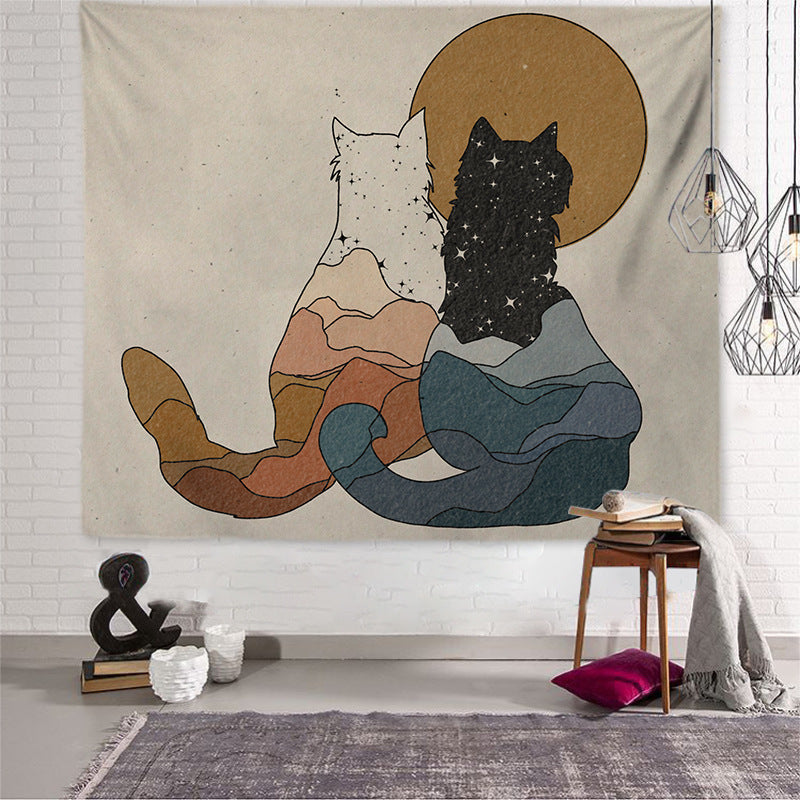 Plush Bedside Tapestry – Cozy Rectangular Wall Hanging with Whimsical Illustrations