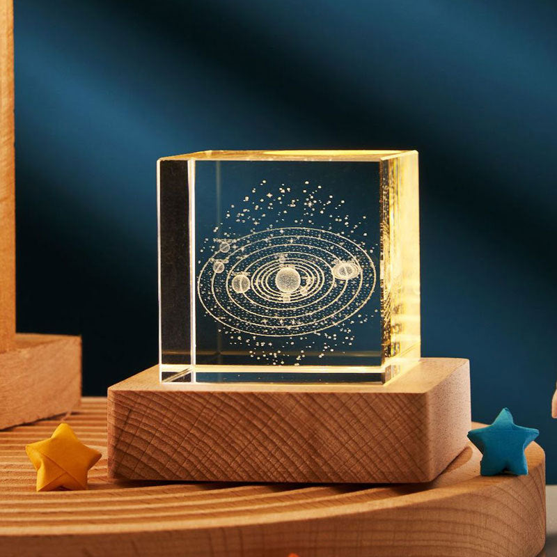 3D Crystal Cube Night Light – Warm Light Glass Lamp with Saturn, Moon, Nebula & More – Small Desktop Night Lamp for Bedroom, Kids, Gifts, and Party Decor (40mm/60mm)