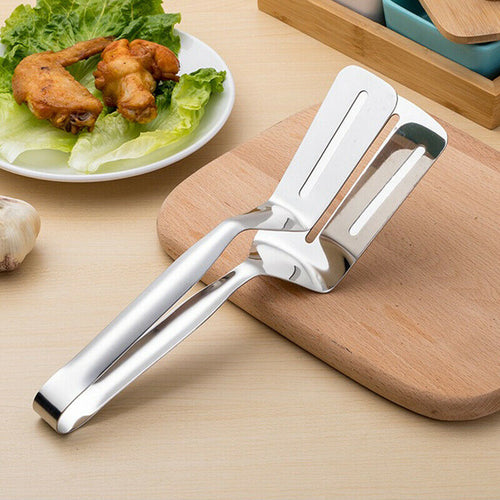 10" 304 Stainless Steel Steak & Food Clamp Tongs — Hollow Design, Mirror Polished BBQ & Kitchen Cooking Tool