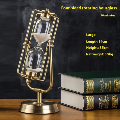 Creative Rotating Hourglass Timer – 15-Minute Metal & Wood Decorative Sand Clock for Desk, Study Room, or Gift Giving