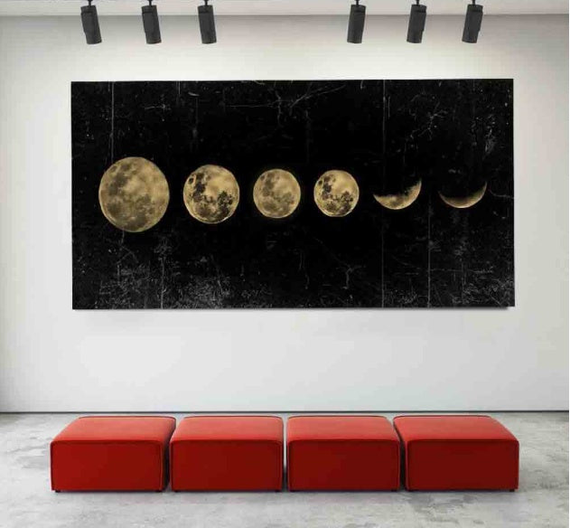 Lunar Eclipse Abstract Landscape Canvas Wall Art – Unframed Machine-Printed Oil Painting