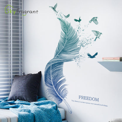 Luxury Feather Bird Wall Sticker – Extra Large Waterproof PVC Wall Decal for Modern Entryway or Bedroom Decoration (123×71cm)
