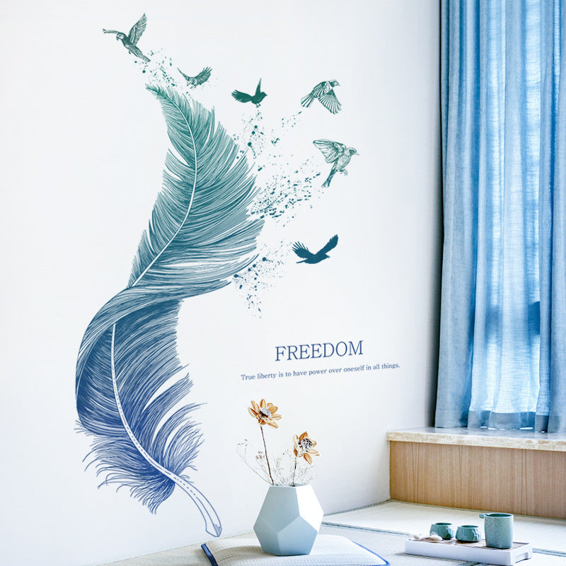 Luxury Feather Bird Wall Sticker – Extra Large Waterproof PVC Wall Decal for Modern Entryway or Bedroom Decoration (123×71cm)
