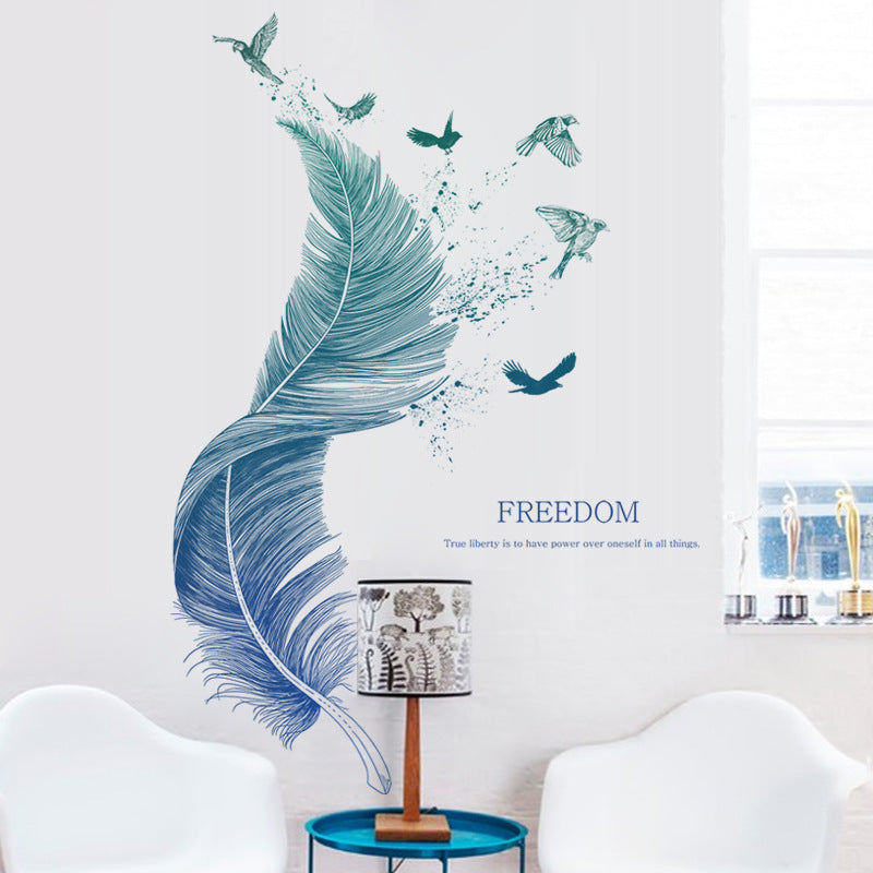 Luxury Feather Bird Wall Sticker – Extra Large Waterproof PVC Wall Decal for Modern Entryway or Bedroom Decoration (123×71cm)