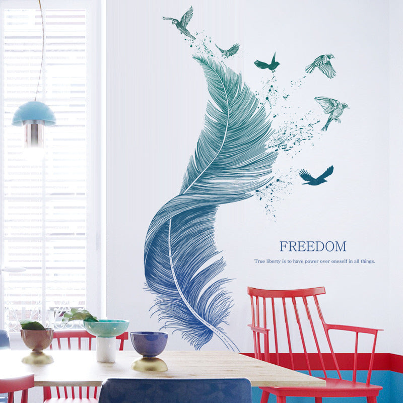 Luxury Feather Bird Wall Sticker – Extra Large Waterproof PVC Wall Decal for Modern Entryway or Bedroom Decoration (123×71cm)