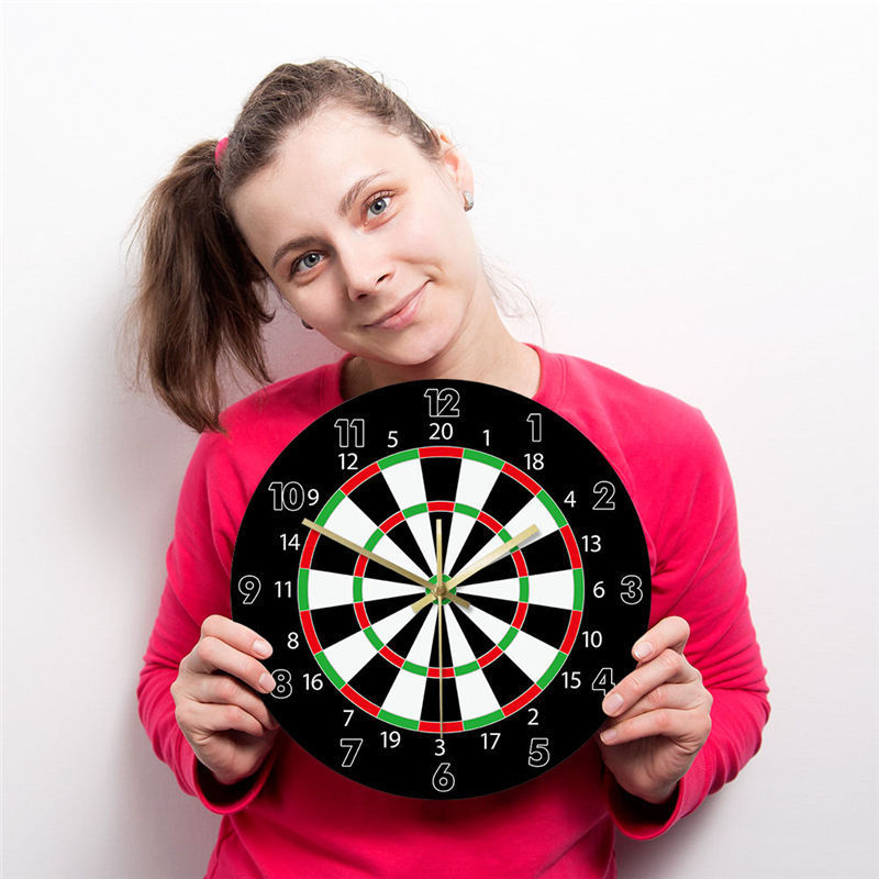 Darts Game Wall Clock – Modern 30cm Round Fashion Clock with Sweep Movement, Black PU Frame