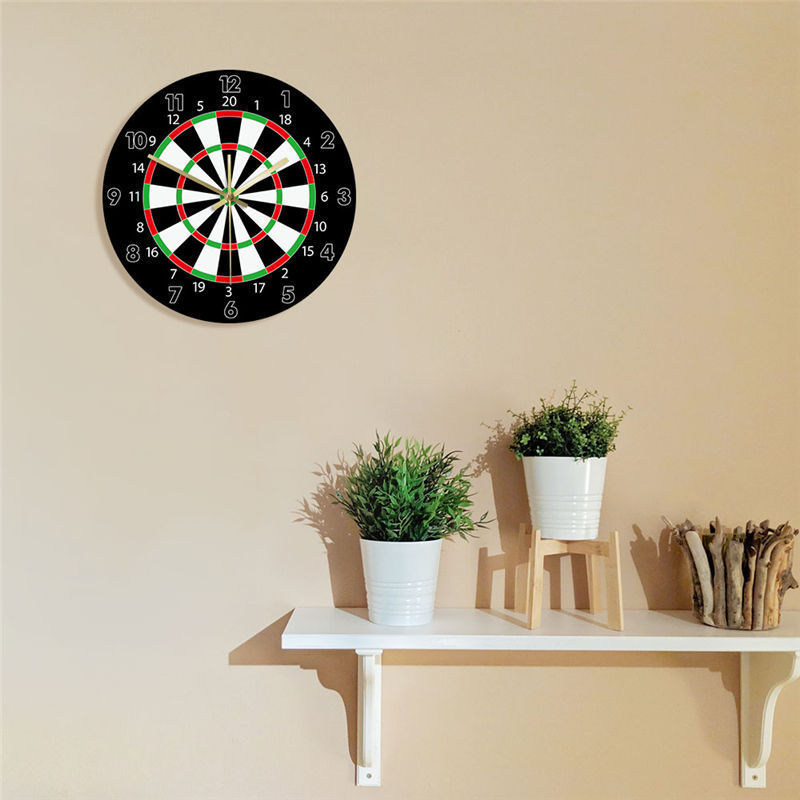 Darts Game Wall Clock – Modern 30cm Round Fashion Clock with Sweep Movement, Black PU Frame