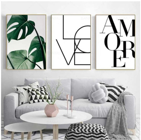 Love Amore Geometric Abstract Canvas Wall Art – Frameless Modern Rectangular Print (Multiple Sizes & Styles)