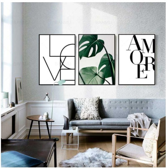 Love Amore Geometric Abstract Canvas Wall Art – Frameless Modern Rectangular Print (Multiple Sizes & Styles)