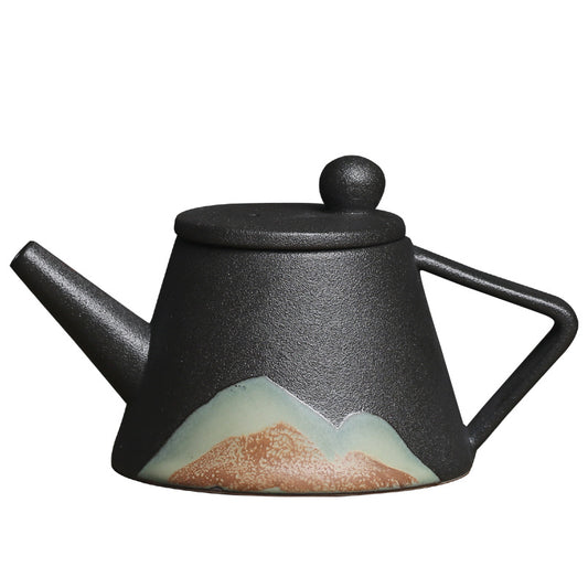 Japanese Ceramic Teapot – Retro Black Underglaze Single Pot, Classic Handmade Tea Kettle for Home or Office Use