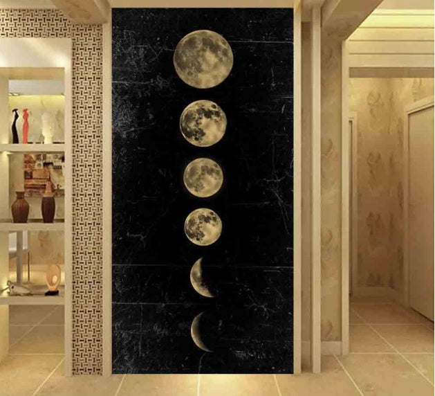 Lunar Eclipse Abstract Landscape Canvas Wall Art – Unframed Machine-Printed Oil Painting