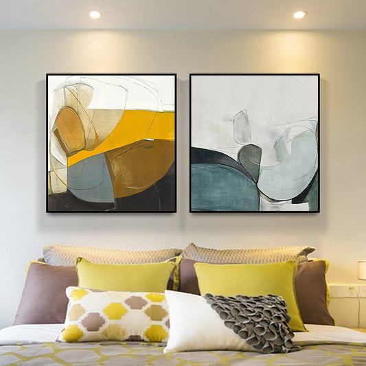Nordic Abstract Wall Art – Set of 2 Frameless High-Definition Spray Prints on Fabric Film, Waterproof & Moisture-Proof Bedroom Decoration