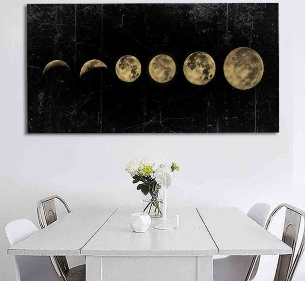Lunar Eclipse Abstract Landscape Canvas Wall Art – Unframed Machine-Printed Oil Painting