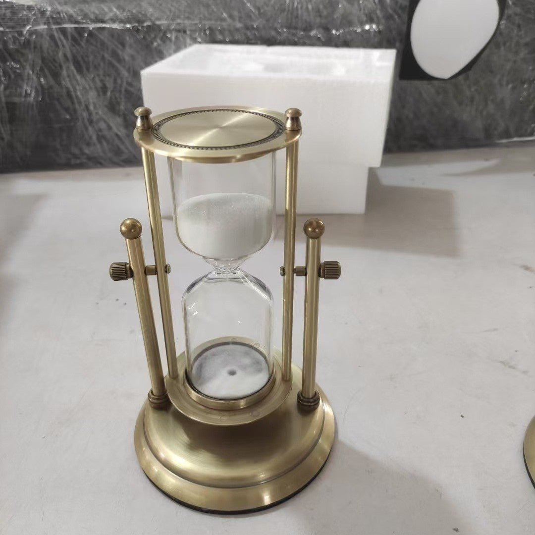 Creative Rotating Hourglass Timer – 15-Minute Metal & Wood Decorative Sand Clock for Desk, Study Room, or Gift Giving
