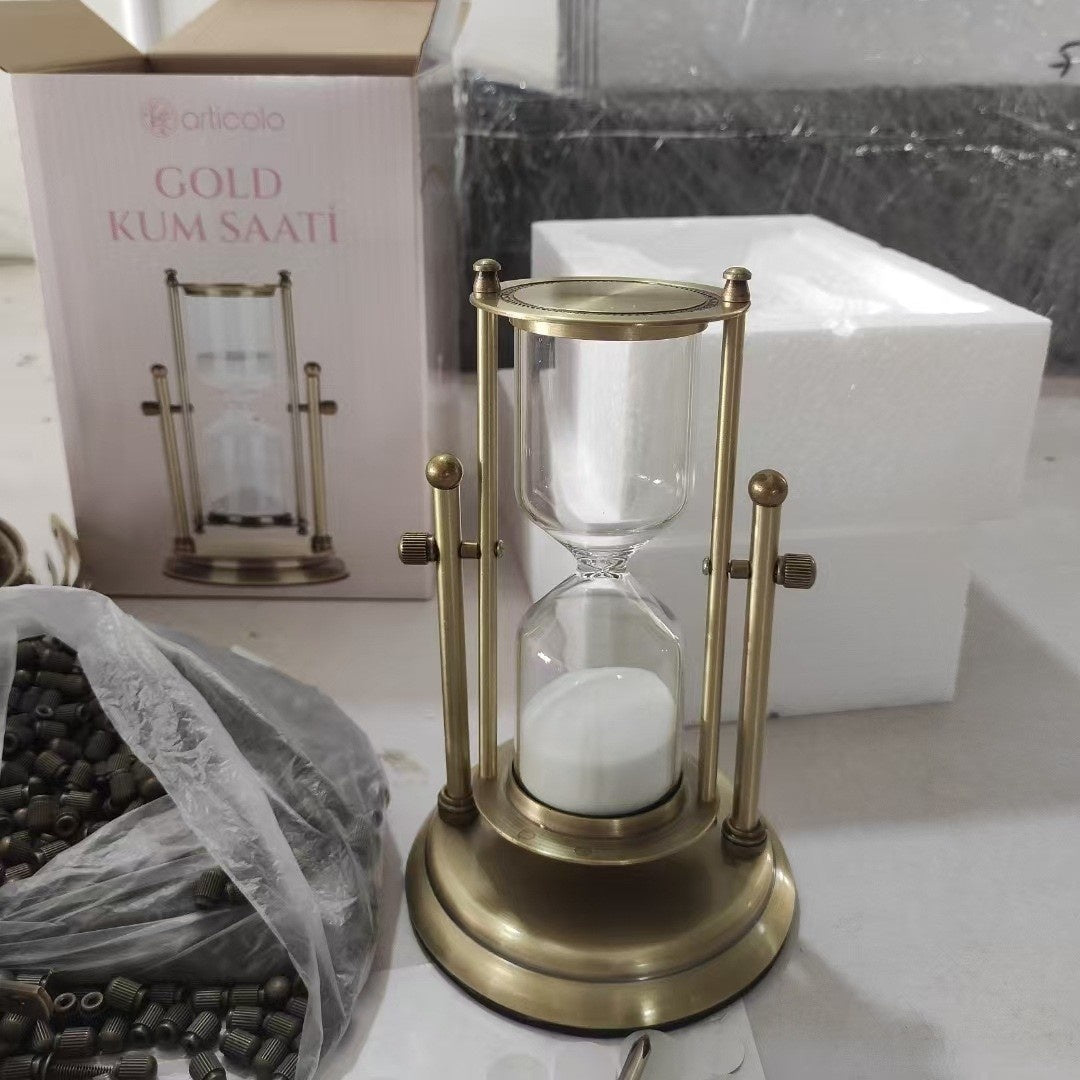 Creative Rotating Hourglass Timer – 15-Minute Metal & Wood Decorative Sand Clock for Desk, Study Room, or Gift Giving