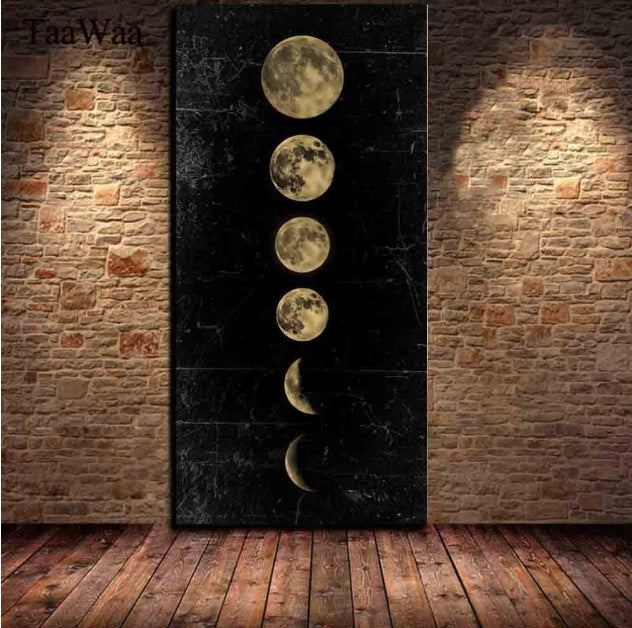 Lunar Eclipse Abstract Landscape Canvas Wall Art – Unframed Machine-Printed Oil Painting