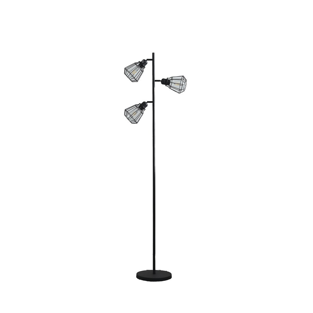 65" Adjustable Cage Shade Industrial Farmhouse Metal Floor Lamp - Black Matte Finish, E26 Edison Bulb Compatible, 3-Light, UL Recognized