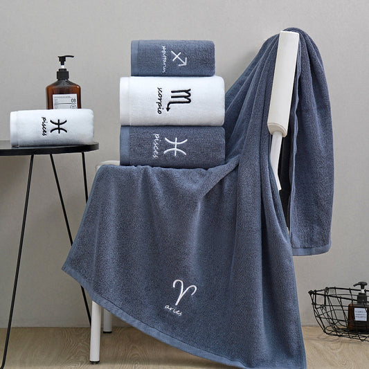 Zodiac Constellation Cotton Towel – Embroidered Astrological Bath/Beach Towel | Pure Cotton | Multiple Signs & Colors