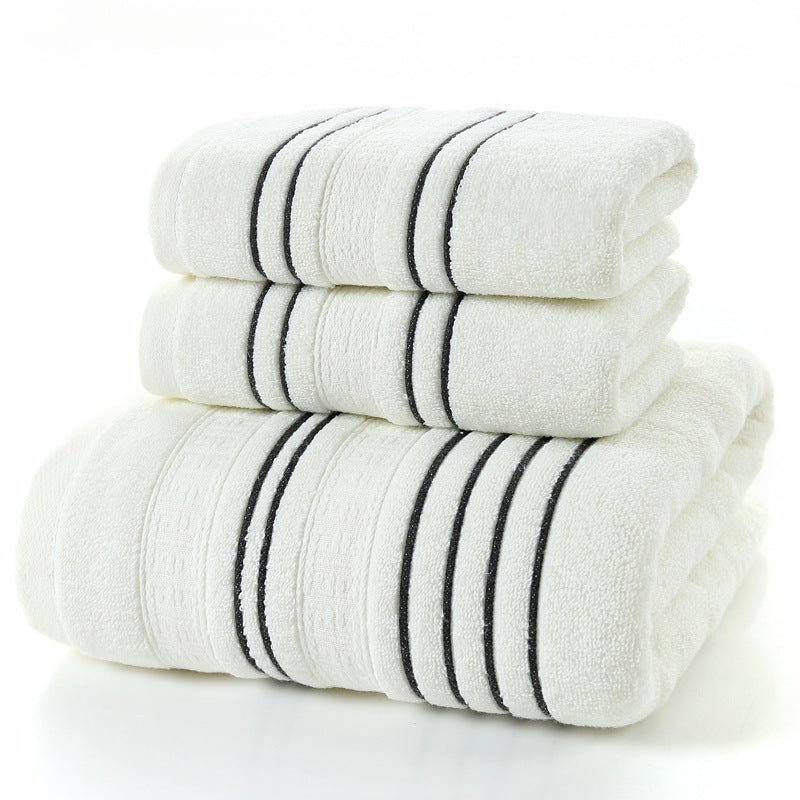 Household Pure Cotton Towel Set – 100% Cotton | Skin-Friendly Yarn-Dyed Fabric | 3-Piece Set