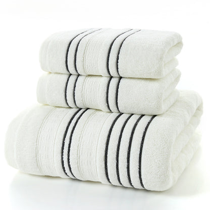 Household Pure Cotton Towel Set – 100% Cotton | Skin-Friendly Yarn-Dyed Fabric | 3-Piece Set
