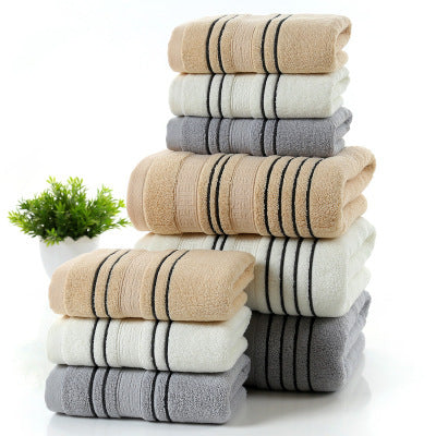 Household Pure Cotton Towel Set – 100% Cotton | Skin-Friendly Yarn-Dyed Fabric | 3-Piece Set