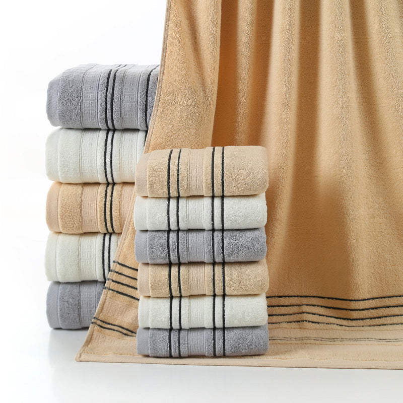 Household Pure Cotton Towel Set – 100% Cotton | Skin-Friendly Yarn-Dyed Fabric | 3-Piece Set