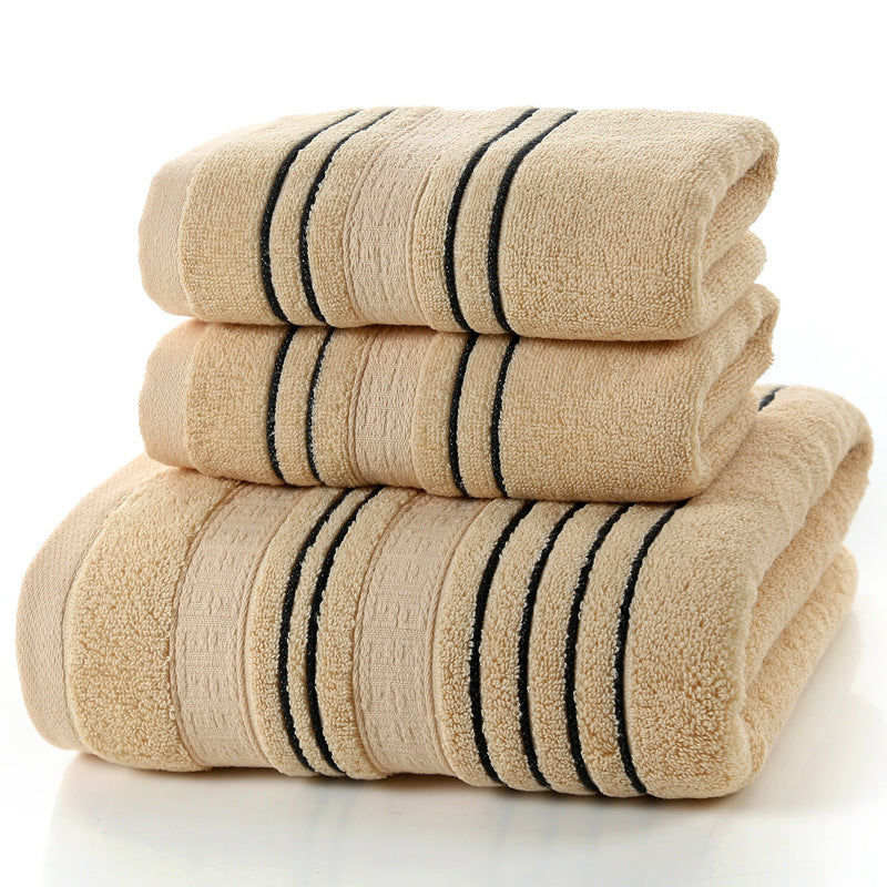 Household Pure Cotton Towel Set – 100% Cotton | Skin-Friendly Yarn-Dyed Fabric | 3-Piece Set