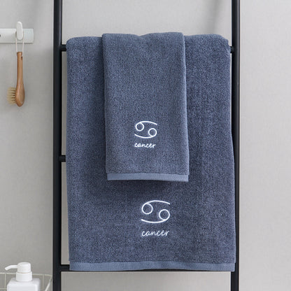 Zodiac Constellation Cotton Towel – Embroidered Astrological Bath/Beach Towel | Pure Cotton | Multiple Signs & Colors