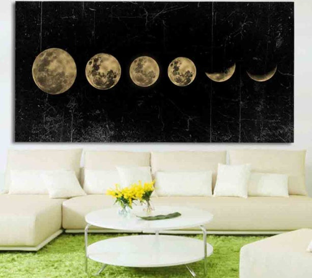 Lunar Eclipse Abstract Landscape Canvas Wall Art – Unframed Machine-Printed Oil Painting