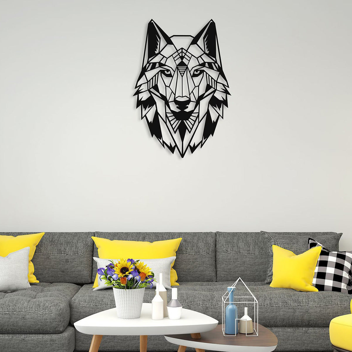 Geometric Metal Wall Art – Modern Minimalist Iron Wall Decor (Wolf Head or Deer Head Design)