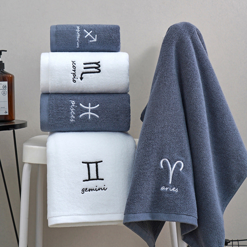 Zodiac Constellation Cotton Towel – Embroidered Astrological Bath/Beach Towel | Pure Cotton | Multiple Signs & Colors