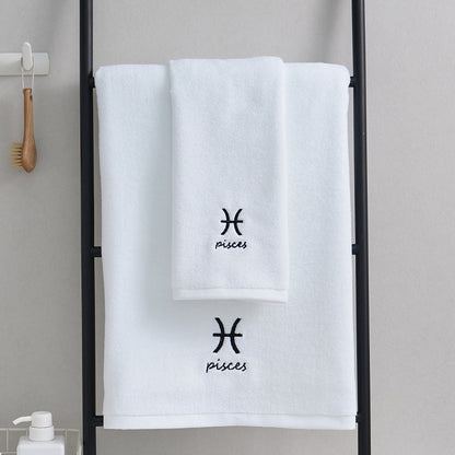 Zodiac Constellation Cotton Towel – Embroidered Astrological Bath/Beach Towel | Pure Cotton | Multiple Signs & Colors