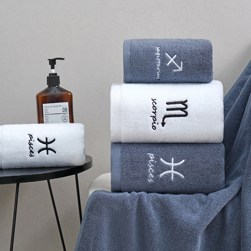 Zodiac Constellation Cotton Towel – Embroidered Astrological Bath/Beach Towel | Pure Cotton | Multiple Signs & Colors