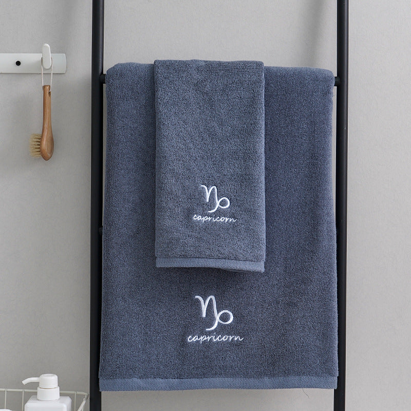 Zodiac Constellation Cotton Towel – Embroidered Astrological Bath/Beach Towel | Pure Cotton | Multiple Signs & Colors