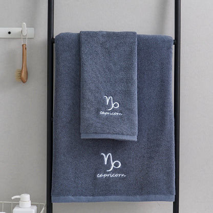 Zodiac Constellation Cotton Towel – Embroidered Astrological Bath/Beach Towel | Pure Cotton | Multiple Signs & Colors