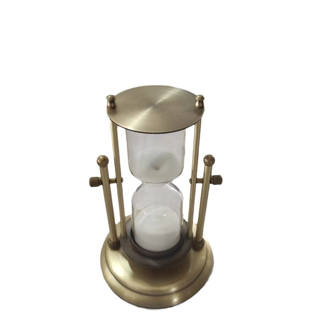 Creative Rotating Hourglass Timer – 15-Minute Metal & Wood Decorative Sand Clock for Desk, Study Room, or Gift Giving