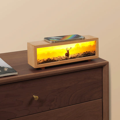 Creative Lighting Painting Small Night Lamp – Wireless Home Décor with Solid Wood & Acrylic, Elk, Sailboat, Ginkgo, Harbor, Christmas Designs