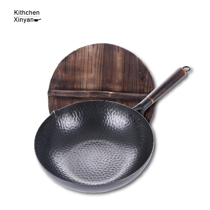 Premium High-Purity Cast Iron Pan with Wooden Handle & Lid – Non-Stick, Induction Compatible, Heat-Resistant Cooking Pan (40x32x10 cm)