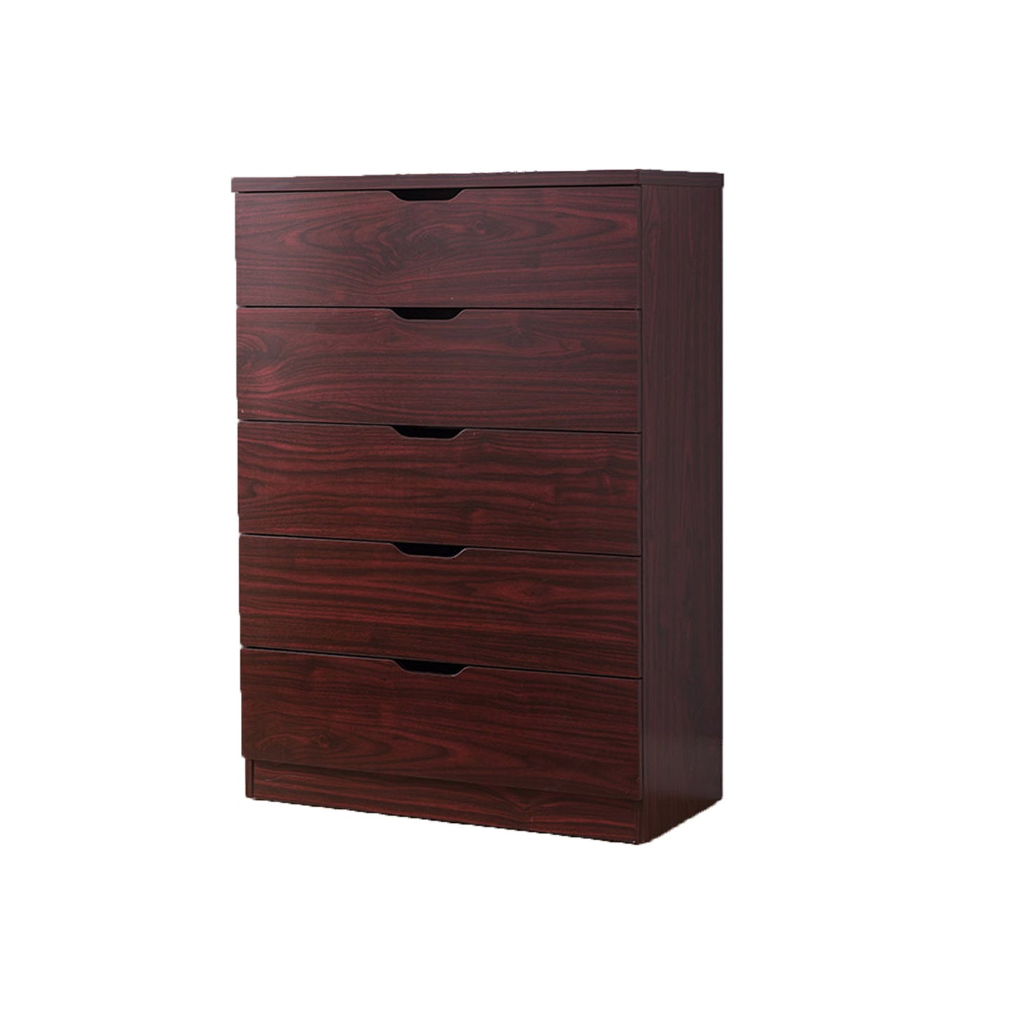 5-Drawer Bedroom Dresser, Home Chest Cabinet with Cut-Out Handles – Mahogany Finish