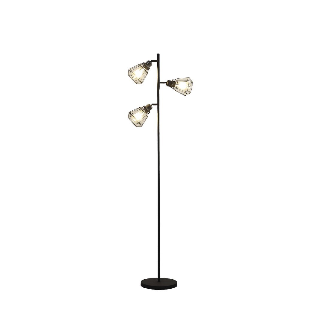 65" Adjustable Cage Shade Industrial Farmhouse Metal Floor Lamp - Black Matte Finish, E26 Edison Bulb Compatible, 3-Light, UL Recognized