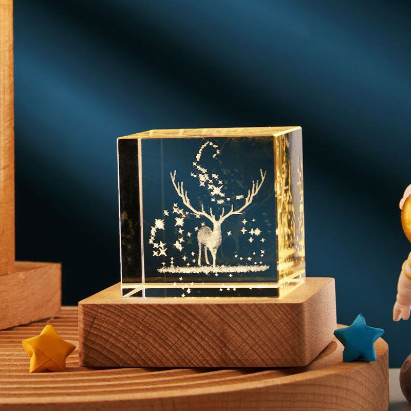 3D Crystal Cube Night Light – Warm Light Glass Lamp with Saturn, Moon, Nebula & More – Small Desktop Night Lamp for Bedroom, Kids, Gifts, and Party Decor (40mm/60mm)